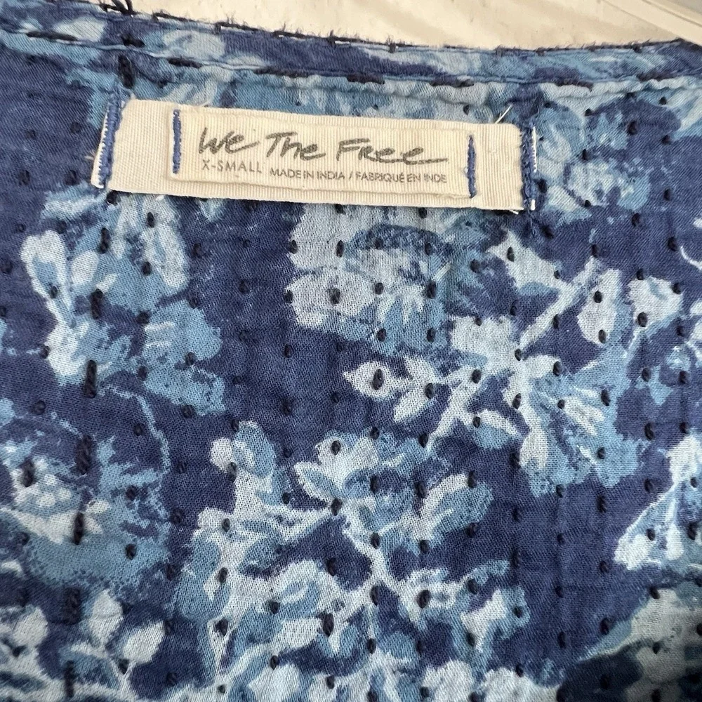 We The Free Free People XS Cool Meadow Blue Floral Cotton Top Boho